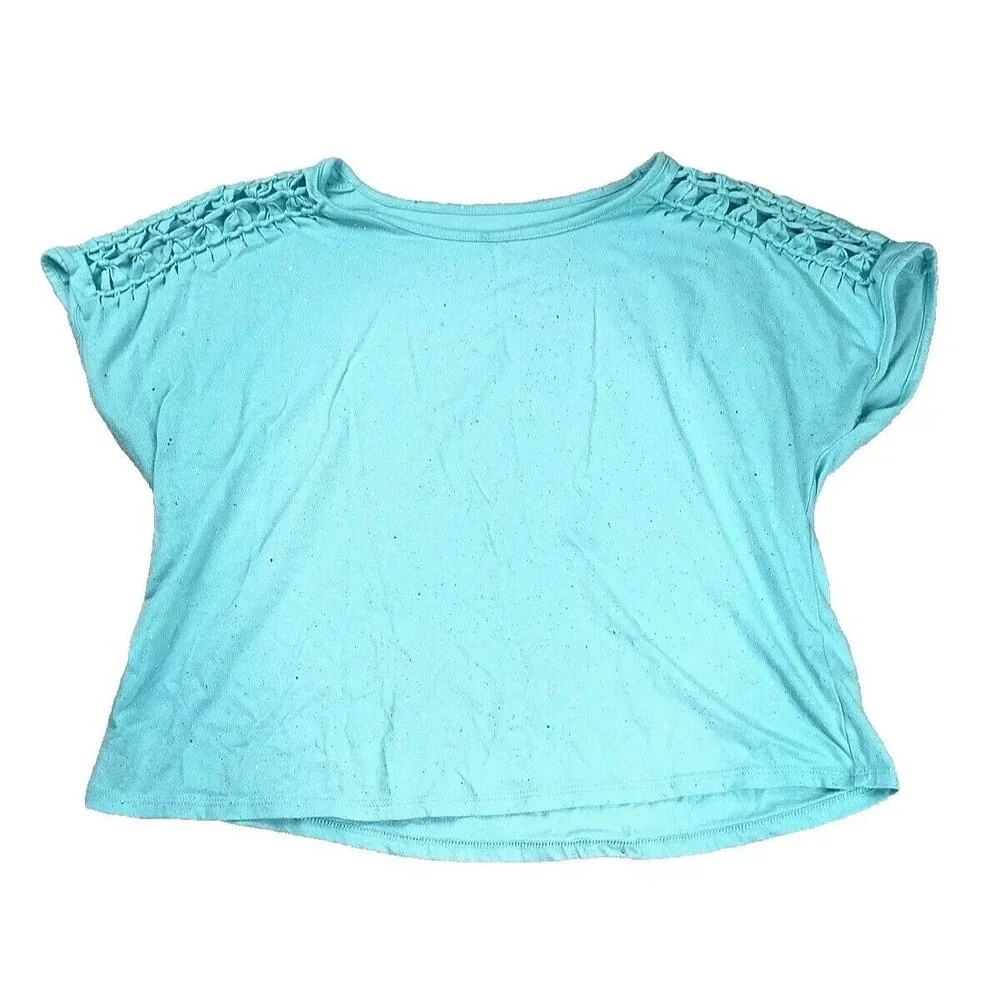 Justice Girls 18/20 Blue Glitter Short Sleeve Crewneck Top Back to School